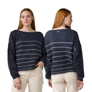 Prana Navy Blue Striped Boatneck Sweater